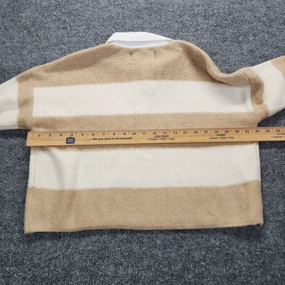 American Eagle Tan/Cream Striped Collared 3/4 Button Up Sweater XS Preppy Boxy - Picture 14 of 16